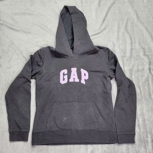 Gap Womens Hoodie Dark Gray M Arch Purple Logo Stretch Pullover Sweatshirt